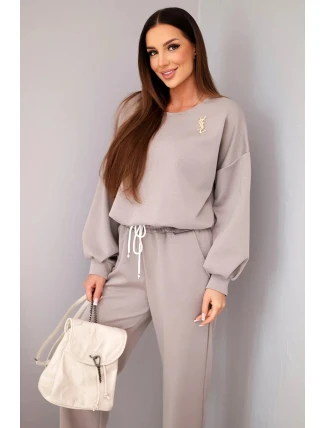 Dámský komplet máslová mikina s broží a kalhoty s rovnými nohavicemi fango