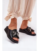 Dámské Pantofle Na Klínu S Mašlí Černé Moonzella