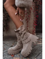 Dámské boty na robustním podpatku s přezkami a páskem béžové Nerelisa