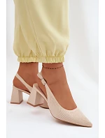 Materiálové sandály na podpatku Béžové Elissea