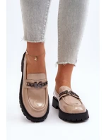 Dámské lakové mokasíny na ploché podrážce béžové Ezoma