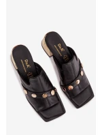 Kožené sandály na podpatku s ozdobnou páskou D&A CR61-3063 Černé