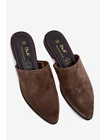 Kožené semišové pantofle Mule dámské ploché D&A JC61-1004 khaki