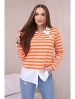 Pruhovaná bavlněná halenka s límečkem oranžová+béžová Pruhovaná bavlněná halenka s límečkem oranžová+béžová