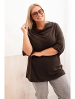 Dámská blůza Plus Size z bavlny volného střihu s vodním výstřihem hnědá