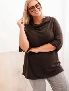 Dámská blůza Plus Size z bavlny volného střihu s vodním výstřihem hnědá