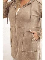 Dámská mikina Plus Size s kapucí a kapsami, dekatyzovaná, camelová