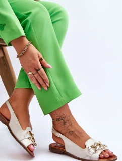 Dámské kožené sandály Lewski Boty 3230 Béžovo-zlatá