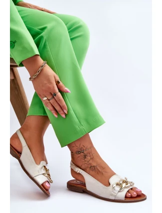 Dámské kožené sandály Lewski Boty 3230 Béžovo-zlatá