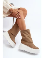 Zazoo 3410 Semišové Dámské Boty Na Masivní Platformě Bežové