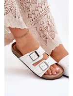 Dámské Pantofle Na Korkové Platformě S Přezkou Bílé Evisolla