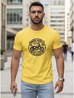 Pánské bavlněné tričko s potiskem motorky žluté FashionStreet NX5007R