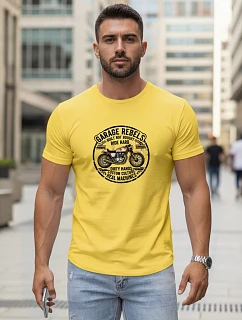 Pánské bavlněné tričko s potiskem motorky žluté FashionStreet NX5007R