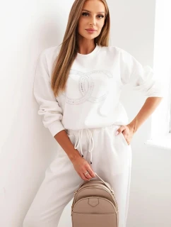 Dámský komplet z viskózy s ozdobným motivem a kalhotami ecru