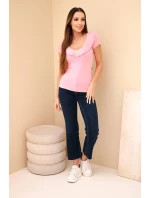 Dámská pruhovaná blůza s volánkem u výstřihu světle růžová