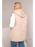Dámská vesta Plus Size s kapucí a prošíváním v květinách tmavě béžová