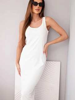 Dámské viskózové žebrované šaty na ramínkách ecru