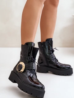 Zazoo 2942 Kožené boty worker se zlatou sponou černé