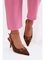 Dámské sandály na podpatku s ozdobným detailem Čokoládové Lurella