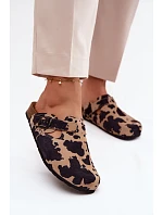 Kožené semišové pantofle Mule s přezkou v kravích skvrnách Zazoo 1905