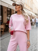Dámská tepláková souprava s krátkým rukávem růžová FashionStreet AY1168 Dámská tepláková souprava s krátkým rukávem růžová FashionStreet AY1168