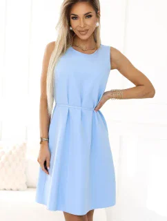 296-12 VICTORIA Trapézové šaty bez rukávů s páskem - MODRÉ