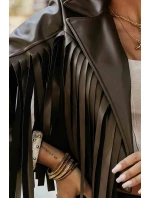 624-4 Krátká bunda s třásněmi z měkké ekokůže - čokoládová