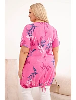 Dámská bavlněná halenka Plus Size s krátkým rukávem a vázáním na spodním lemu růžová Dámská bavlněná halenka Plus Size s krátkým rukávem a vázáním na spodním lemu růžová