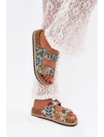 Dámské vzorované pantofle na korkové platformě s přezkami Lee Cooper – multicolor