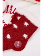 Dětské vánoční ponožky se srdíčky s kožíškem z alpaka vlny – červené