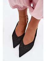 Dámské sandály z síťovaného materiálu na jehlovém podpatku Černé Emiliana