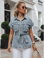 Dámská džínová košile s páskem a krátkými rukávy FashionStreet EY2691