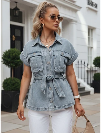 Dámská džínová košile s páskem a krátkými rukávy FashionStreet EY2691