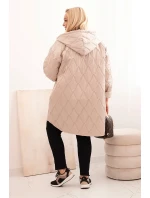 Dámská bunda Plus Size prošívaná s kapucí a nápisem HOPE tmavě béžová
