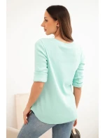 Dámská bavlněná blůza s dlouhým rukávem a knoflíky u výstřihu mátová