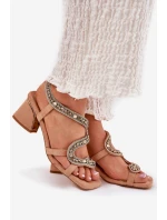 Dámské Sandály Na Podpatku S Krystaly Béžové Artiker 56C1374