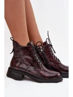 Lakované kožené dámské boty na klínu D&A LZ52-954 bordó