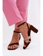 Dámské sandály na podpatku s pásky Eko semišové čokoládové Karilora