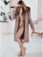 Dámská přechodná bunda ORVITA prošívaná s kapucí tmavě béžová FashionStreet TY5027