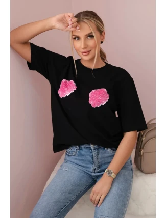 Bavlněná halenka s květinovým potiskem černý Bavlněná halenka s květinovým potiskem černý