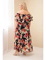 Dámské šaty plus size maxi s volánem španělského střihu a elastickým pasem černá