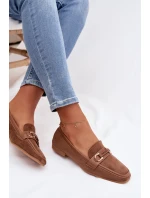 Dámské mokasíny Loafersy s ozdobným prvkem Hnědé Evelora