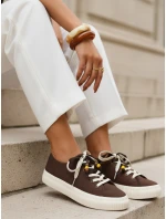 Dámské tenisky tenisky s ozdobnými korálky hnědé ZY1403