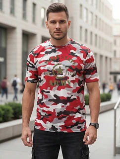 Pánské tričko s potiskem v kamuflážovém vzoru, červené, FashionStreet NX2002R