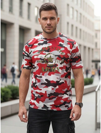 Pánské tričko s potiskem v kamuflážovém vzoru, červené, FashionStreet NX2002R Pánské tričko s potiskem v kamuflážovém vzoru, červené, FashionStreet NX2002R