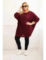 Dámský svetr Plus Size s mohairem pončo bordový Dámský svetr Plus Size s mohairem pončo bordový