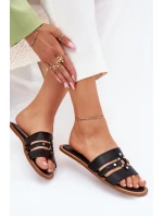 Ploché dámské sandály se zlatým detailem černé Noroti Ploché dámské sandály se zlatým detailem černé Noroti