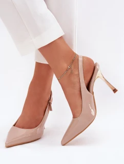 Lakovane Lodičky S Otevřenou Patou A Špičatými Špičkami Béžové Rivori