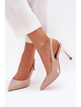 Lakovane Lodičky S Otevřenou Patou A Špičatými Špičkami Béžové Rivori