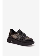 Kožené šněrovací dámské polobotky na platformě Artiker 57C2042 Černo-zlaté